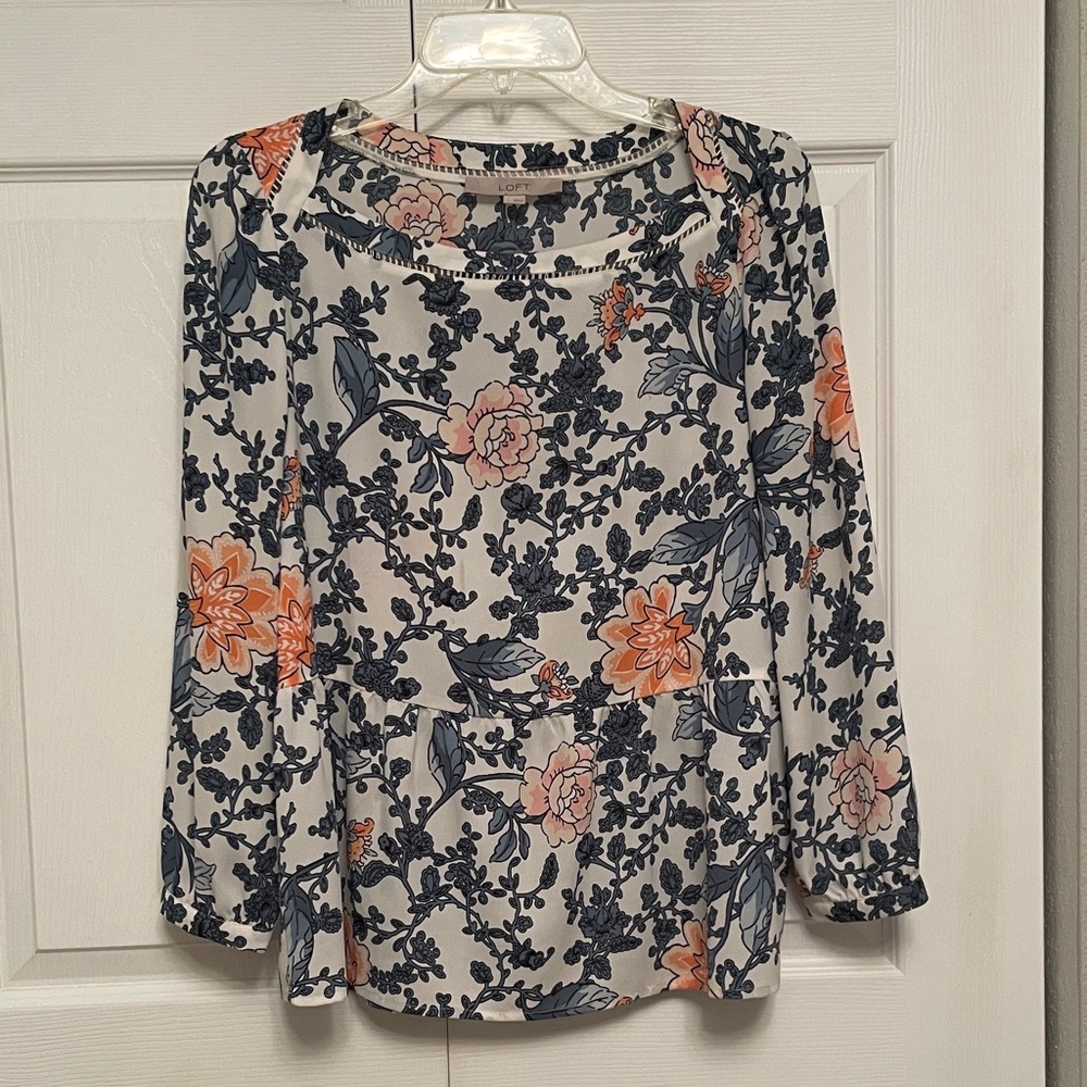 LOFT Floral & Vine Peplum Popover Blouse Small Excellent Condition